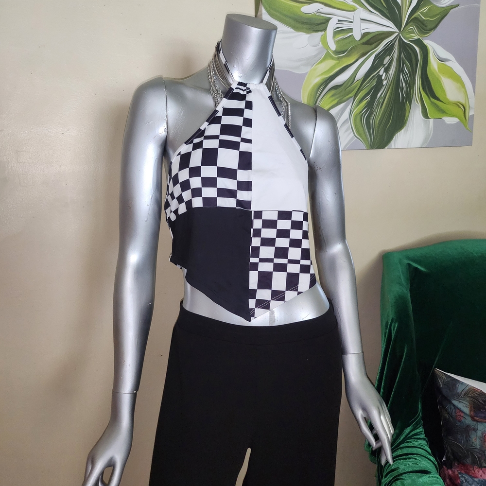 Checkered Halter Neck Top